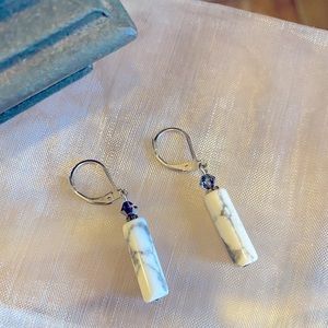 Private Label handmade White Howlite earrings & black midnight Swarovski crystal